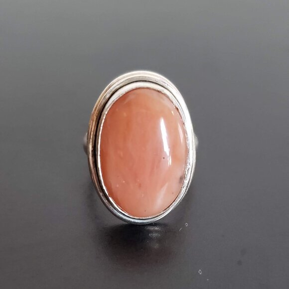 Oval PEACH Ring in Silver Large and Simple - Picture 2 of 12